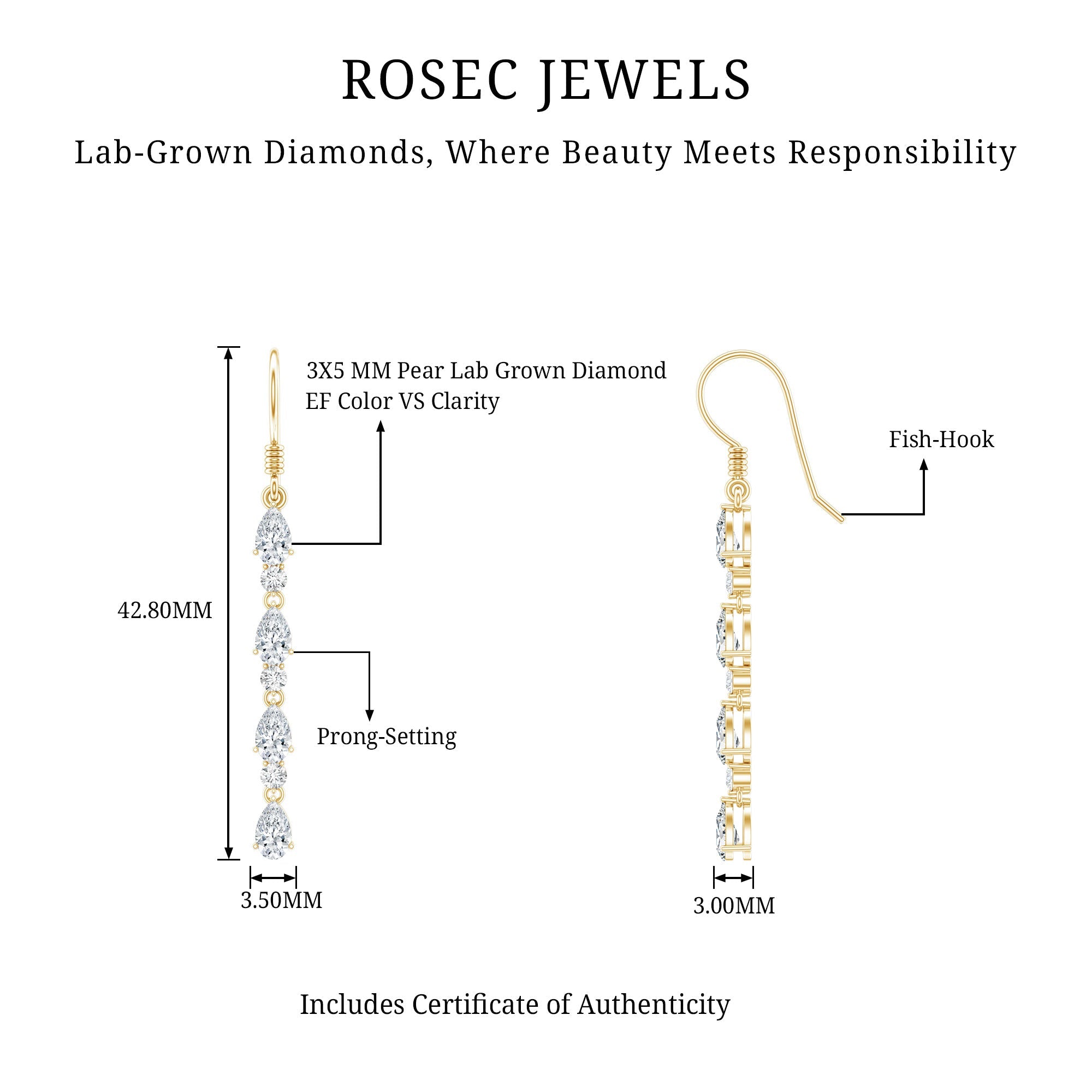 Lab Grown Diamond Long Dangling Earrings