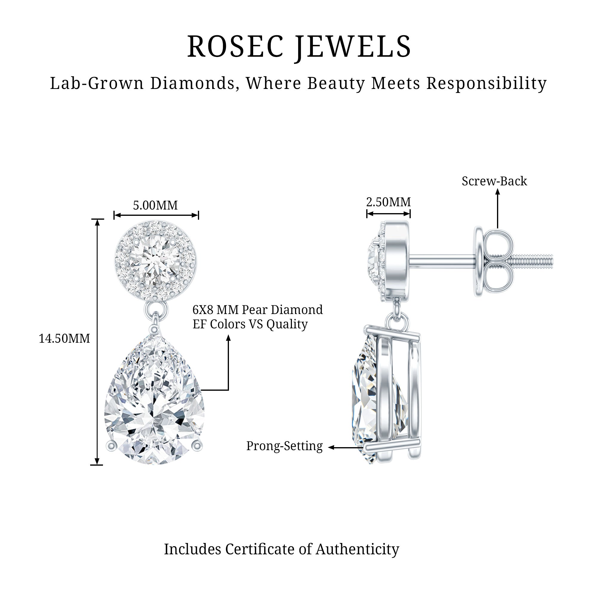 Certified Lab Grown Diamond Dangling Bridal Earrings