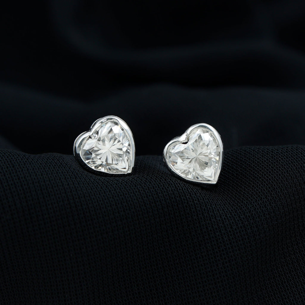 Certified Bezel Set 7mm Lab Grown Diamond Heart Earrings