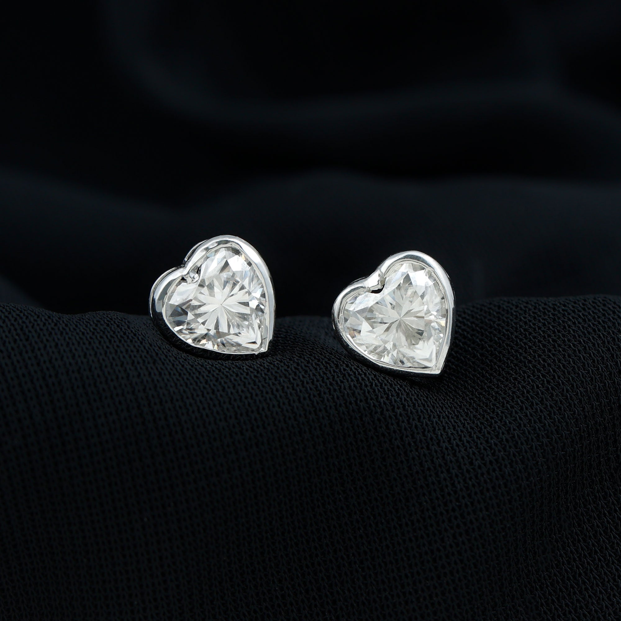 Certified Bezel Set 7mm Lab Grown Diamond Heart Earrings