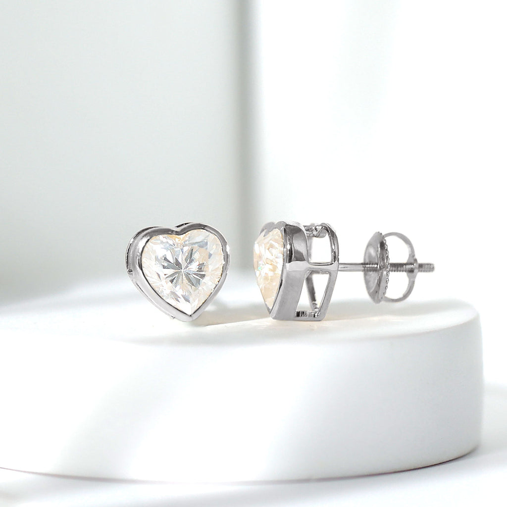 Certified Bezel Set 7mm Lab Grown Diamond Heart Earrings