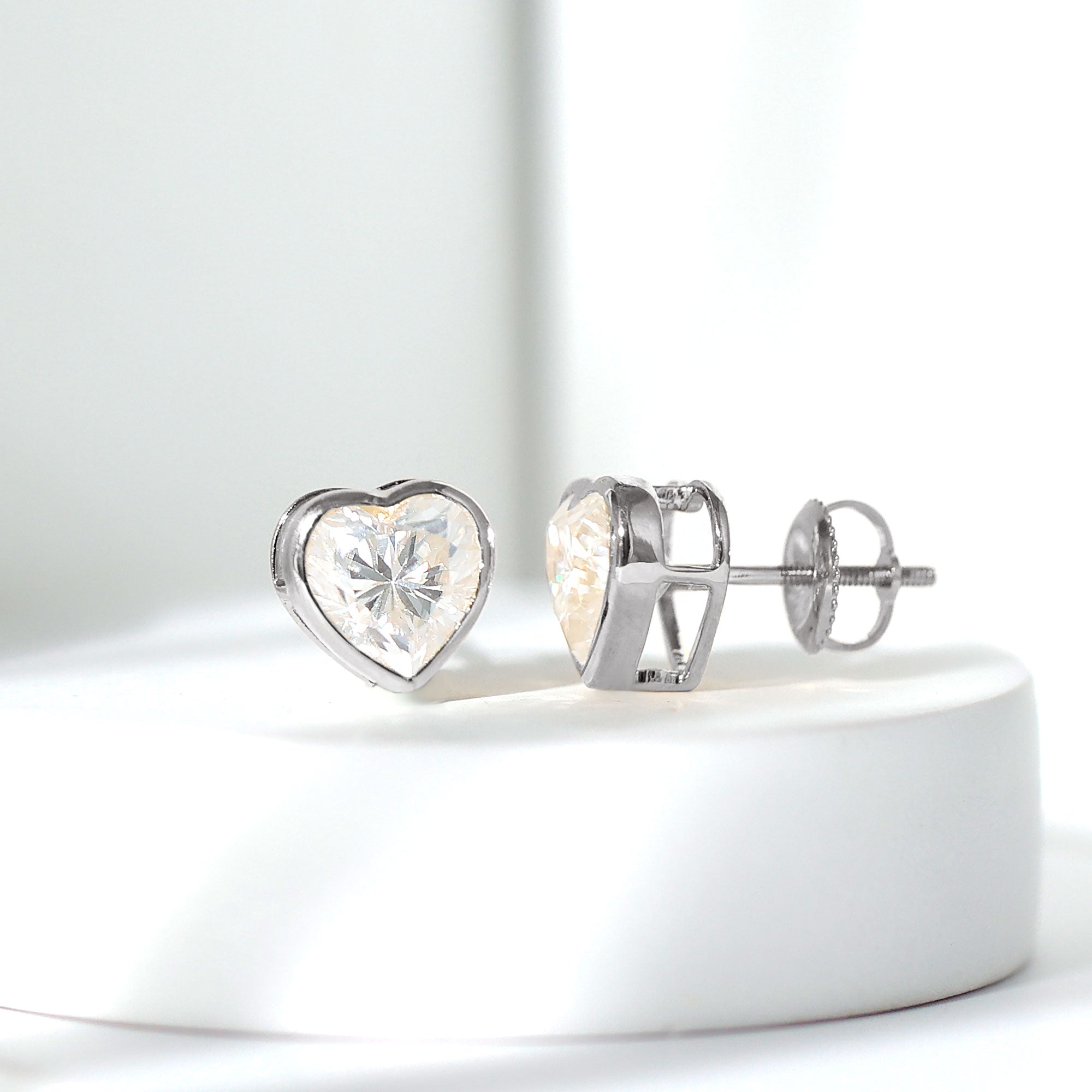 Certified Bezel Set 7mm Lab Grown Diamond Heart Earrings
