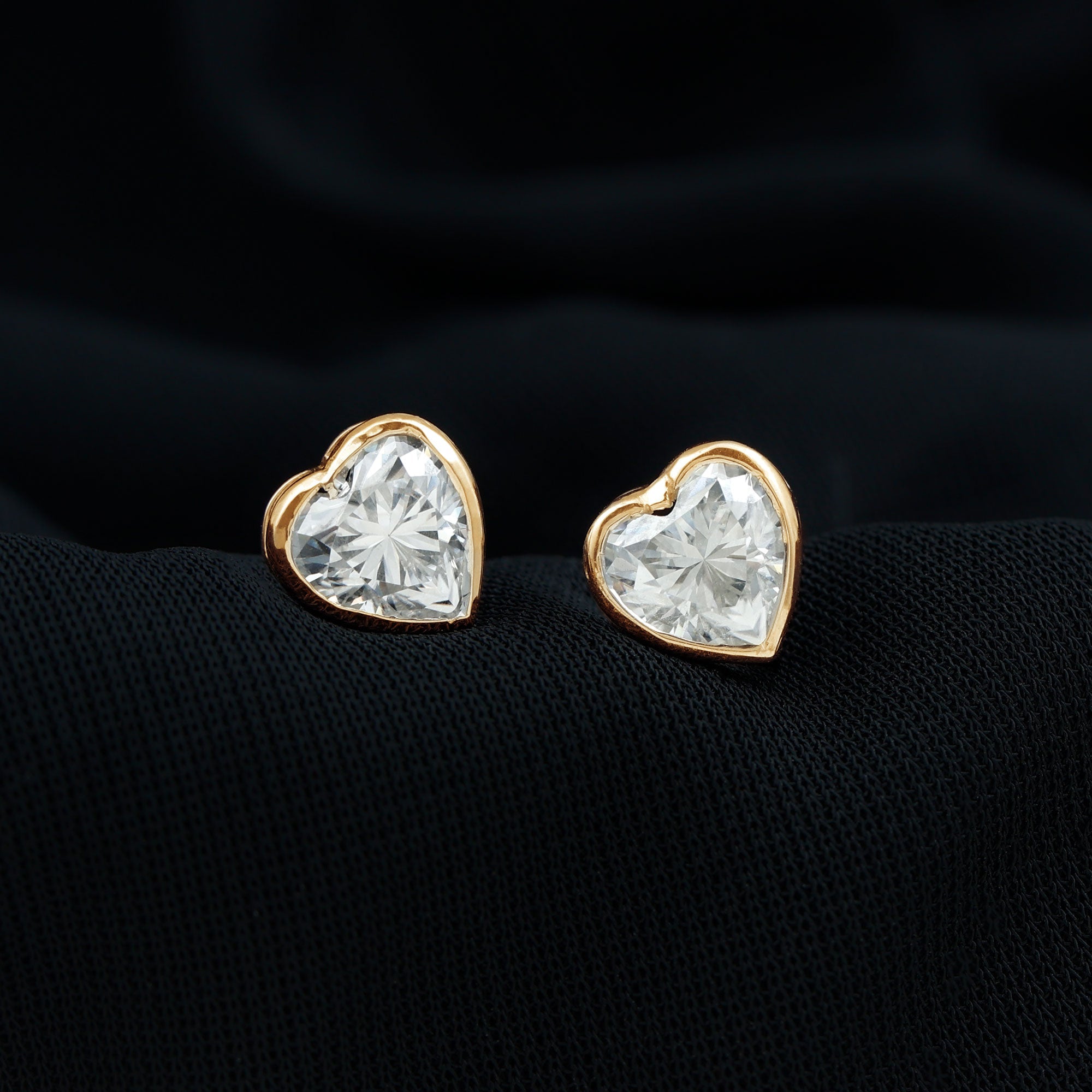 Certified Bezel Set 7mm Lab Grown Diamond Heart Earrings