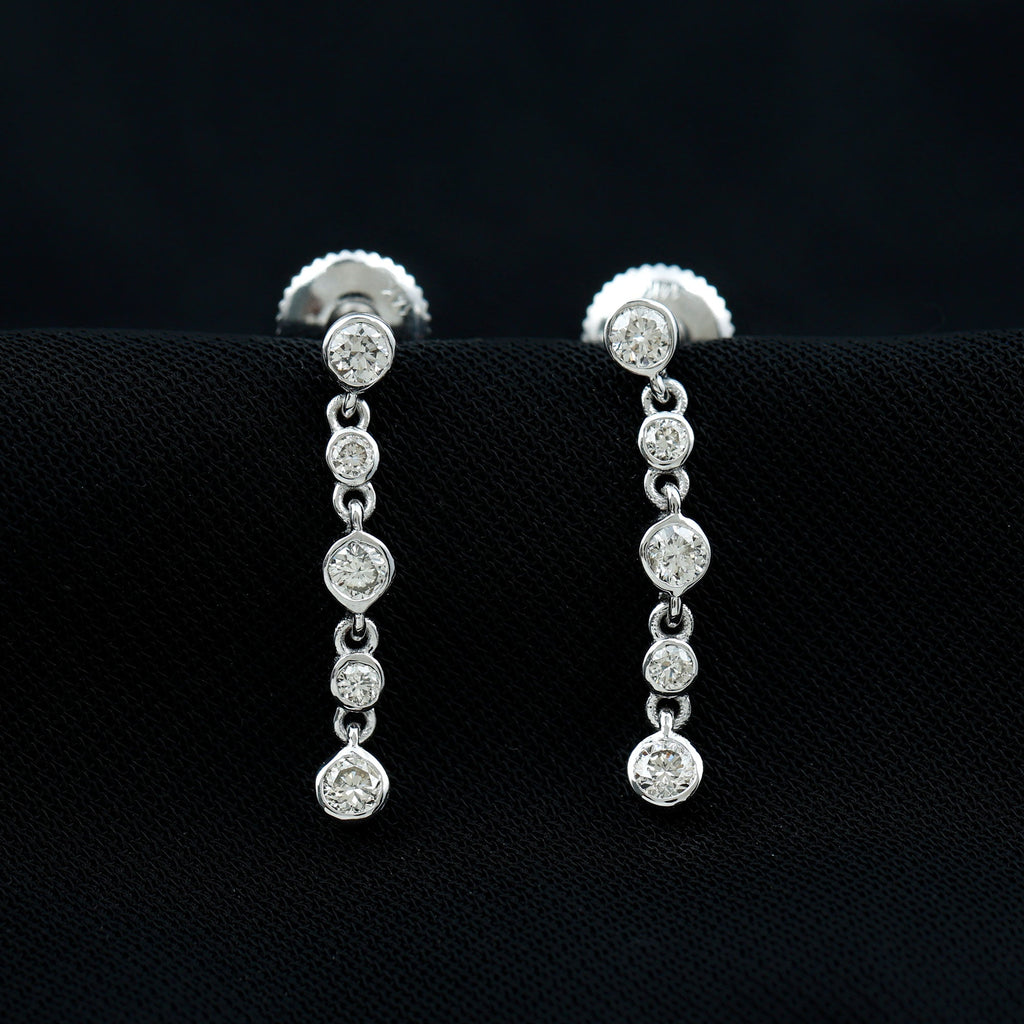 Round Cut Diamond Chain Dangle Earrings For Women