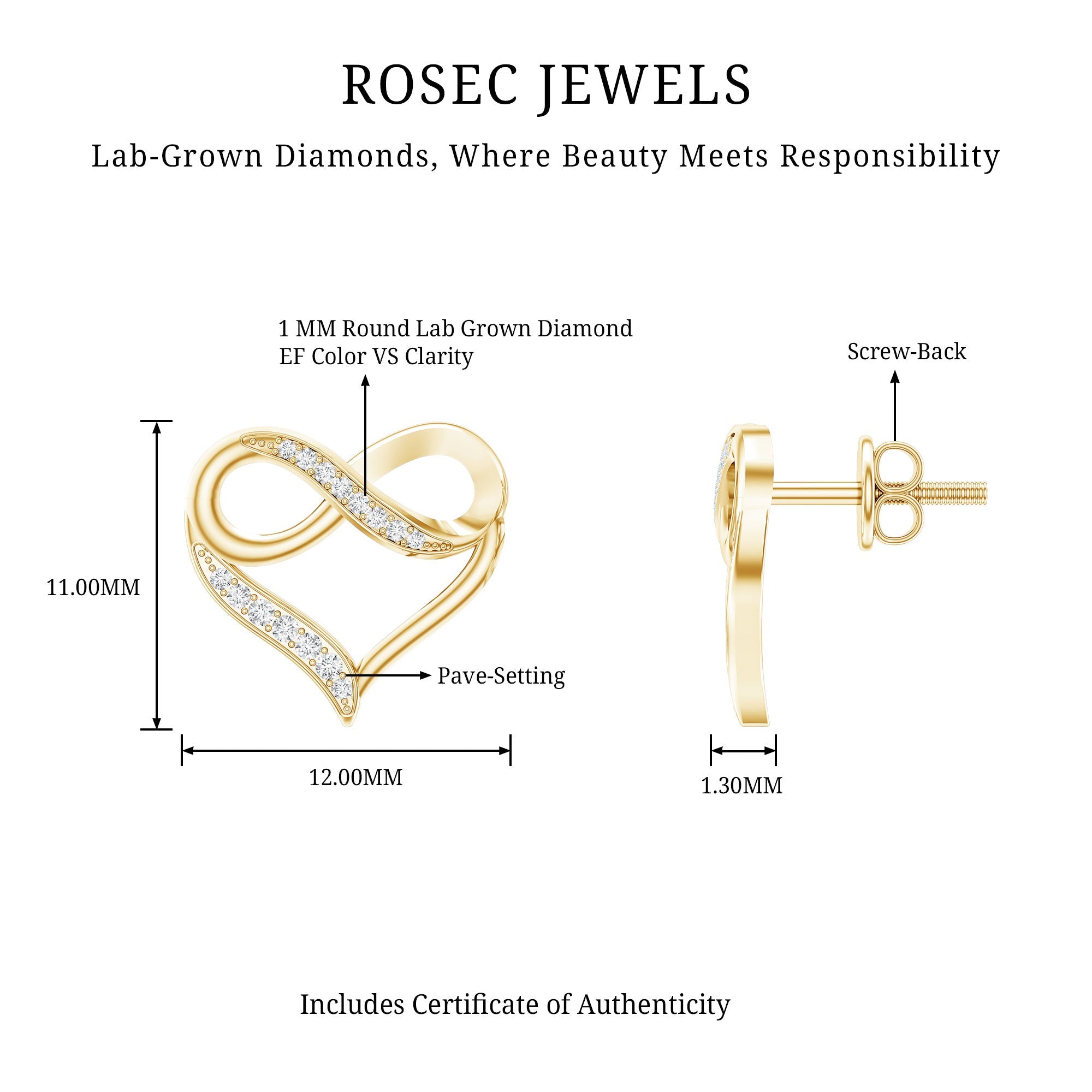 Certified Lab Created Diamond Heart Infinity Stud Earrings