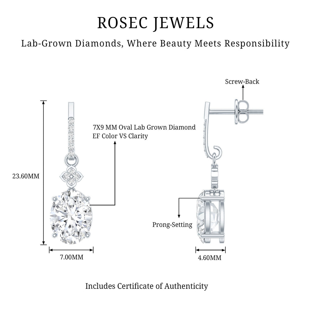 Oval Cut Lab Grown Diamond Dangling Earrings For Bride