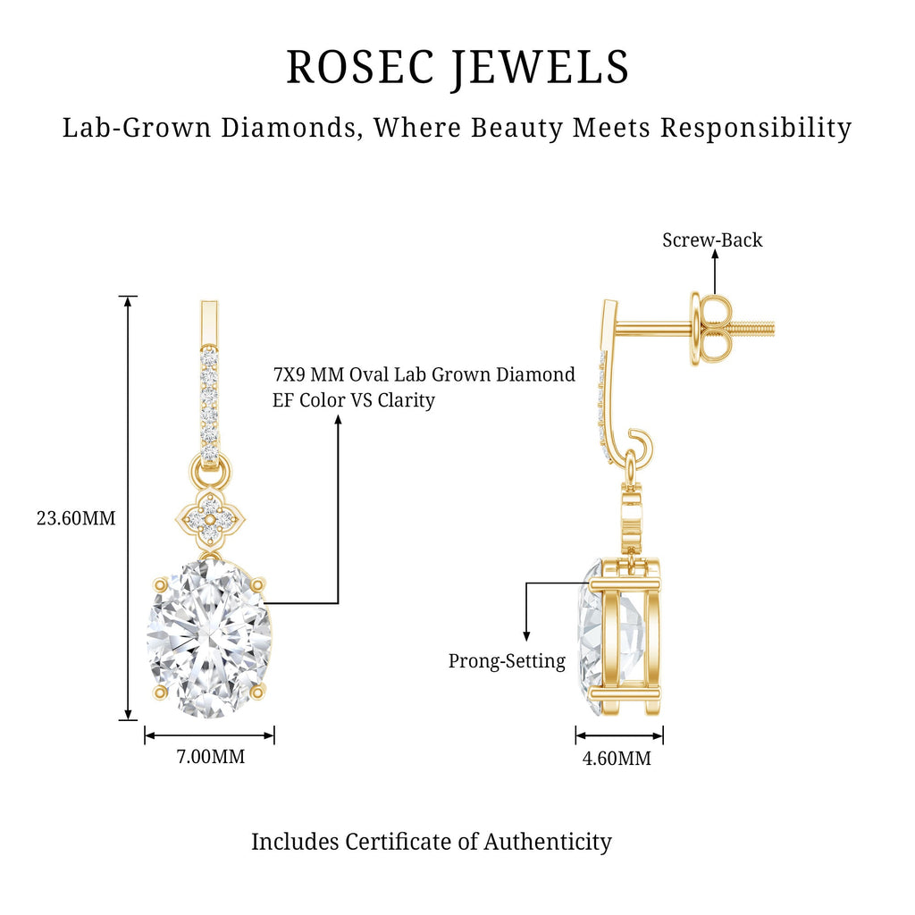 Oval Cut Lab Grown Diamond Dangling Earrings For Bride