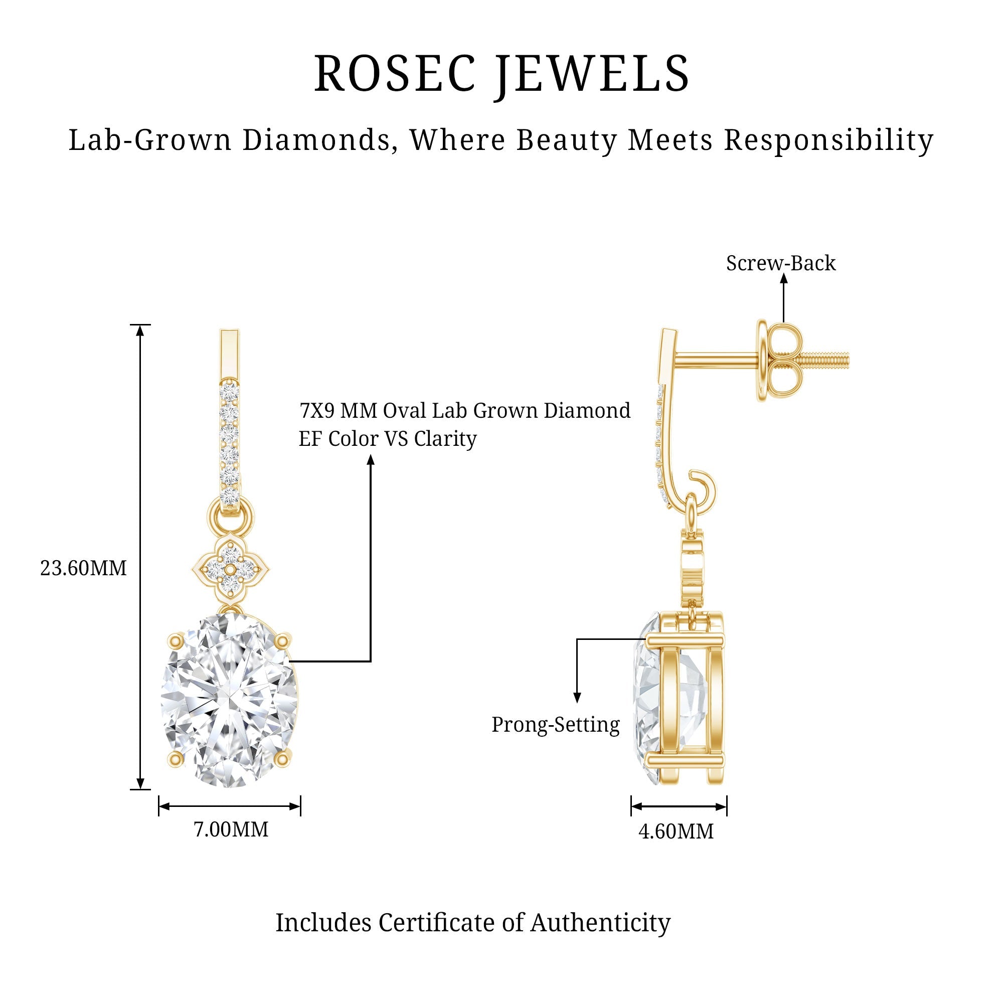 Oval Cut Lab Grown Diamond Dangling Earrings For Bride