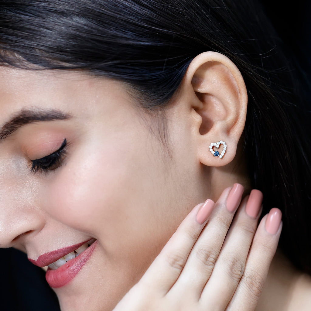 Certified London Blue Topaz and Diamond Heart Stud Earrings