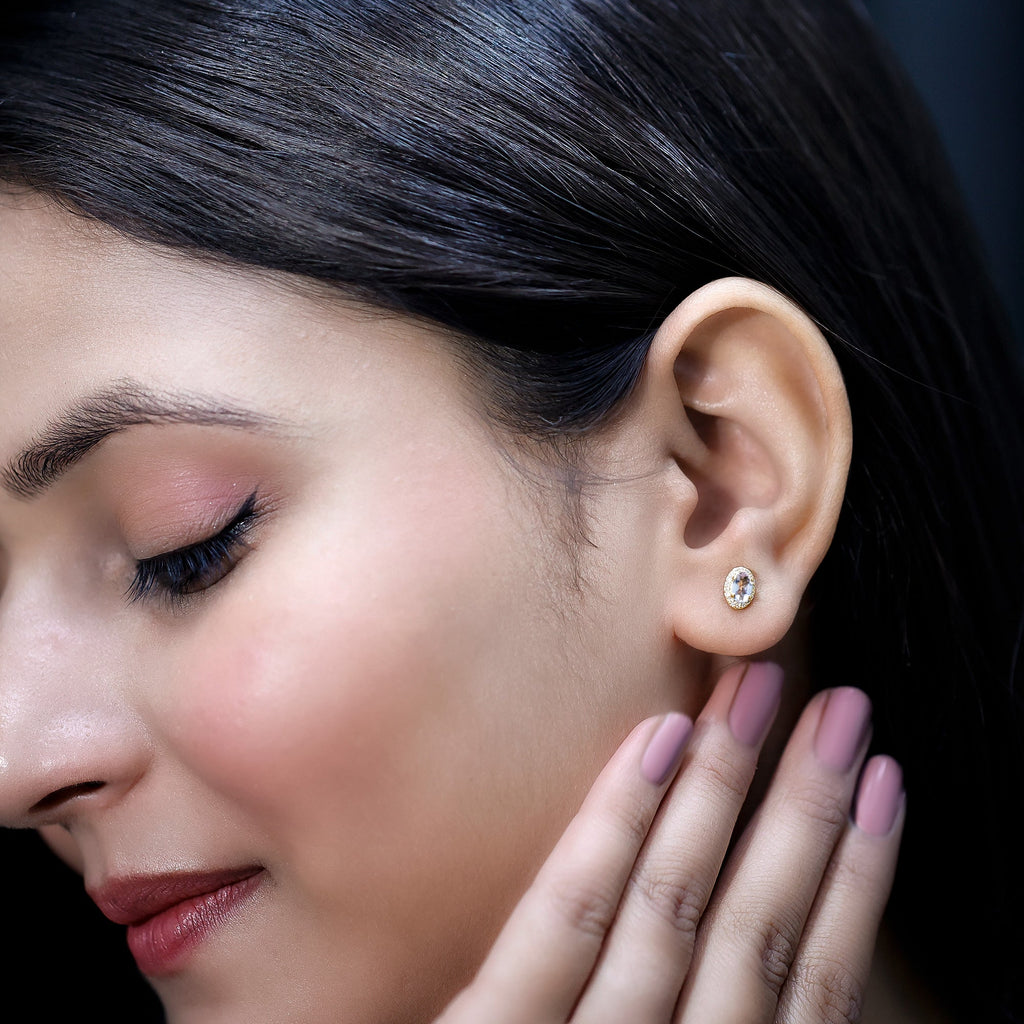 Peach Morganite and Diamond Halo Stud Earrings