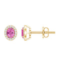 Genuine Oval Shaped Pink Tourmaline and Diamond Halo Stud Earrings