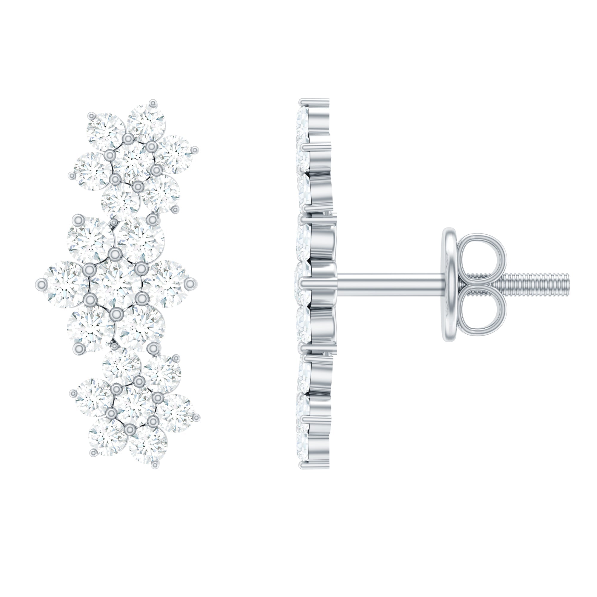 Certified Moissanite Flower Stud Earrings for Women