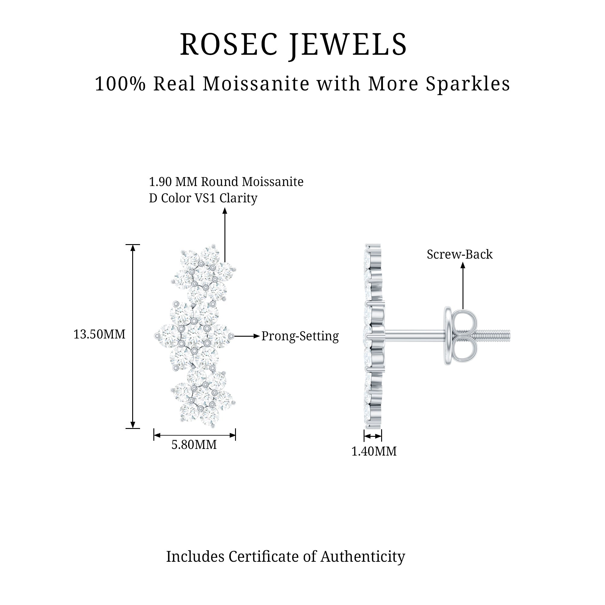Certified Moissanite Flower Stud Earrings for Women