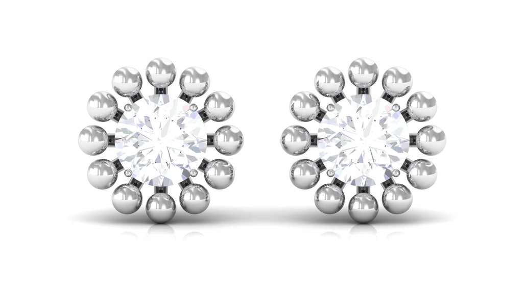 Natural Diamond Solitaire Stud Earrings with Beaded Detailing