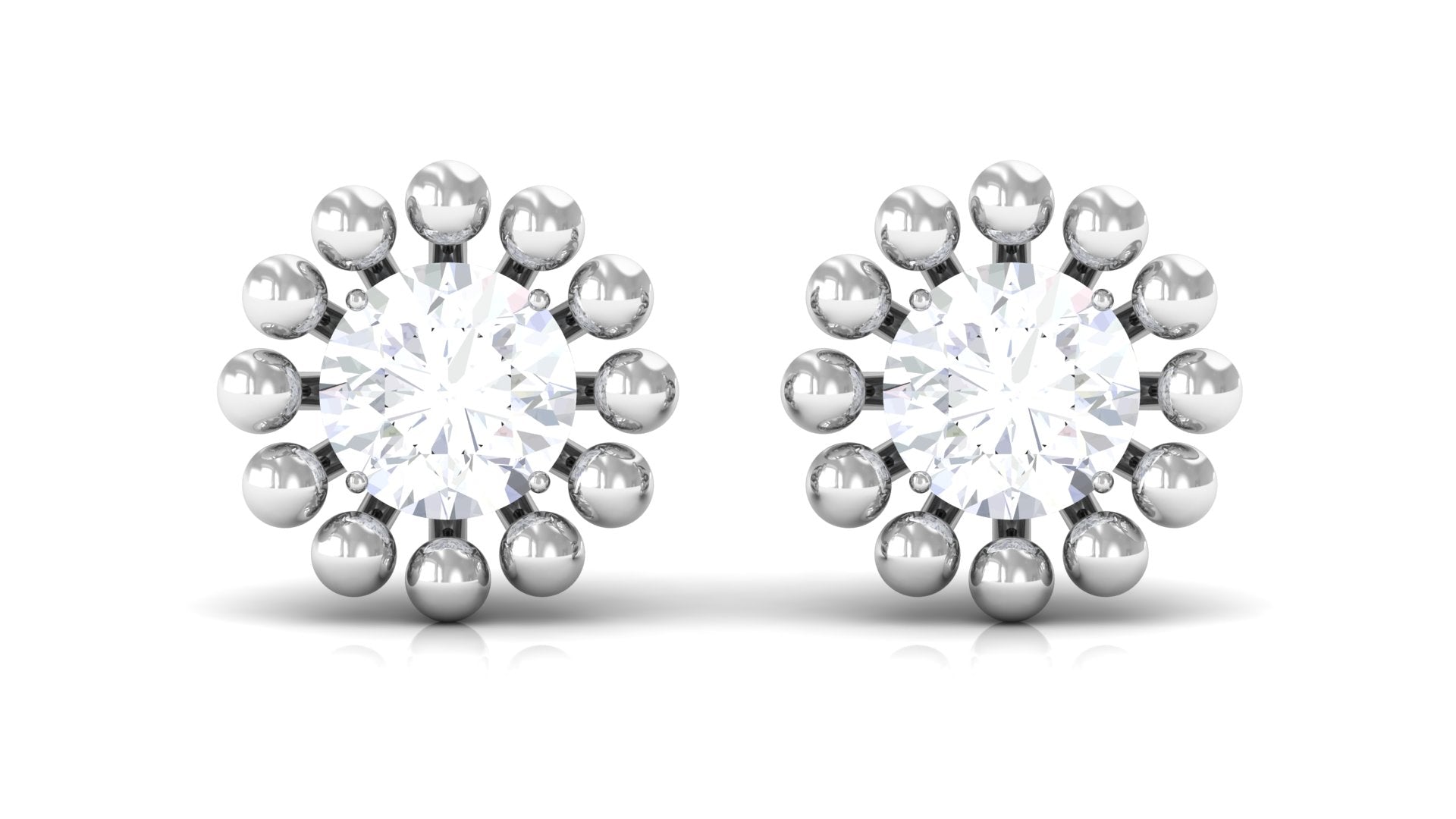 Natural Diamond Solitaire Stud Earrings with Beaded Detailing