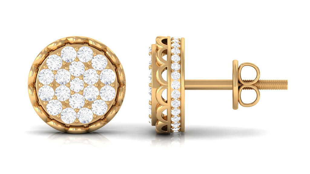 Natural Diamond Cluster Stud Earrings with Screw Back