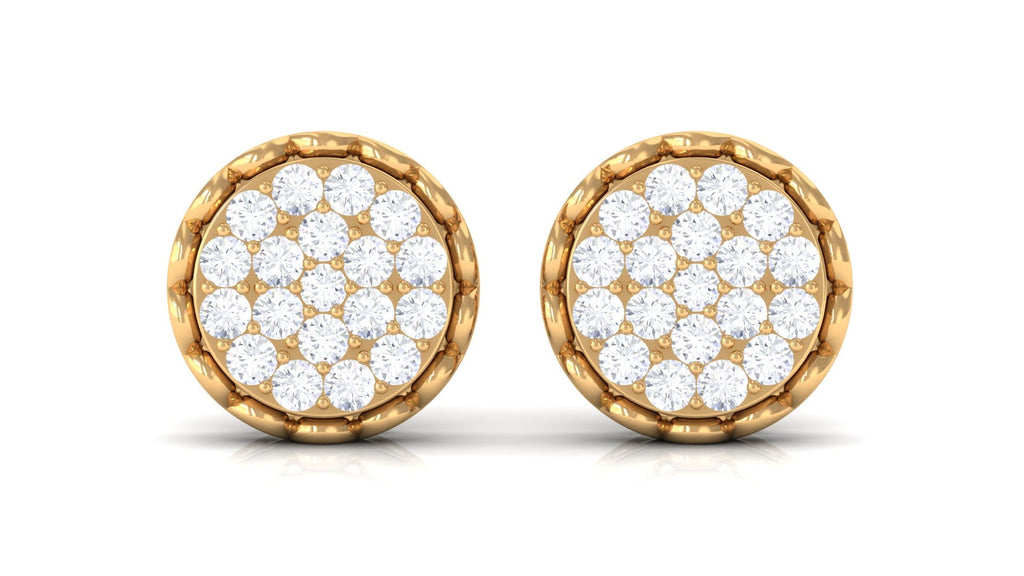 Natural Diamond Cluster Stud Earrings with Screw Back