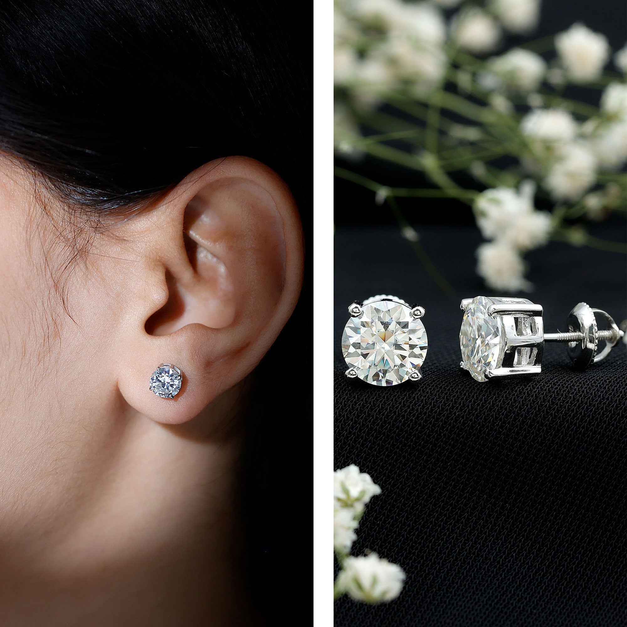 Certified 2.7 Carat Moissanite Stud Earrings in Silver