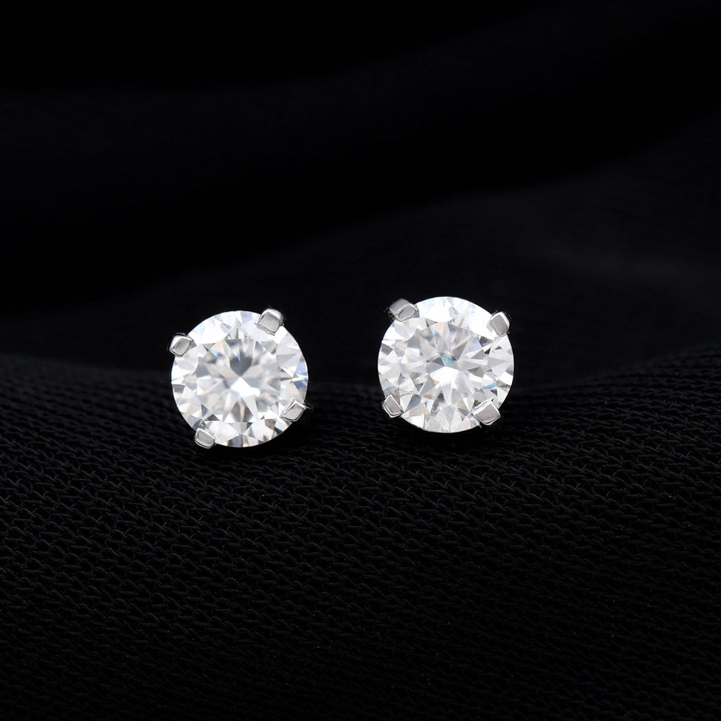 1 Carat Round Shape Solitaire Moissanite Stud Earrings