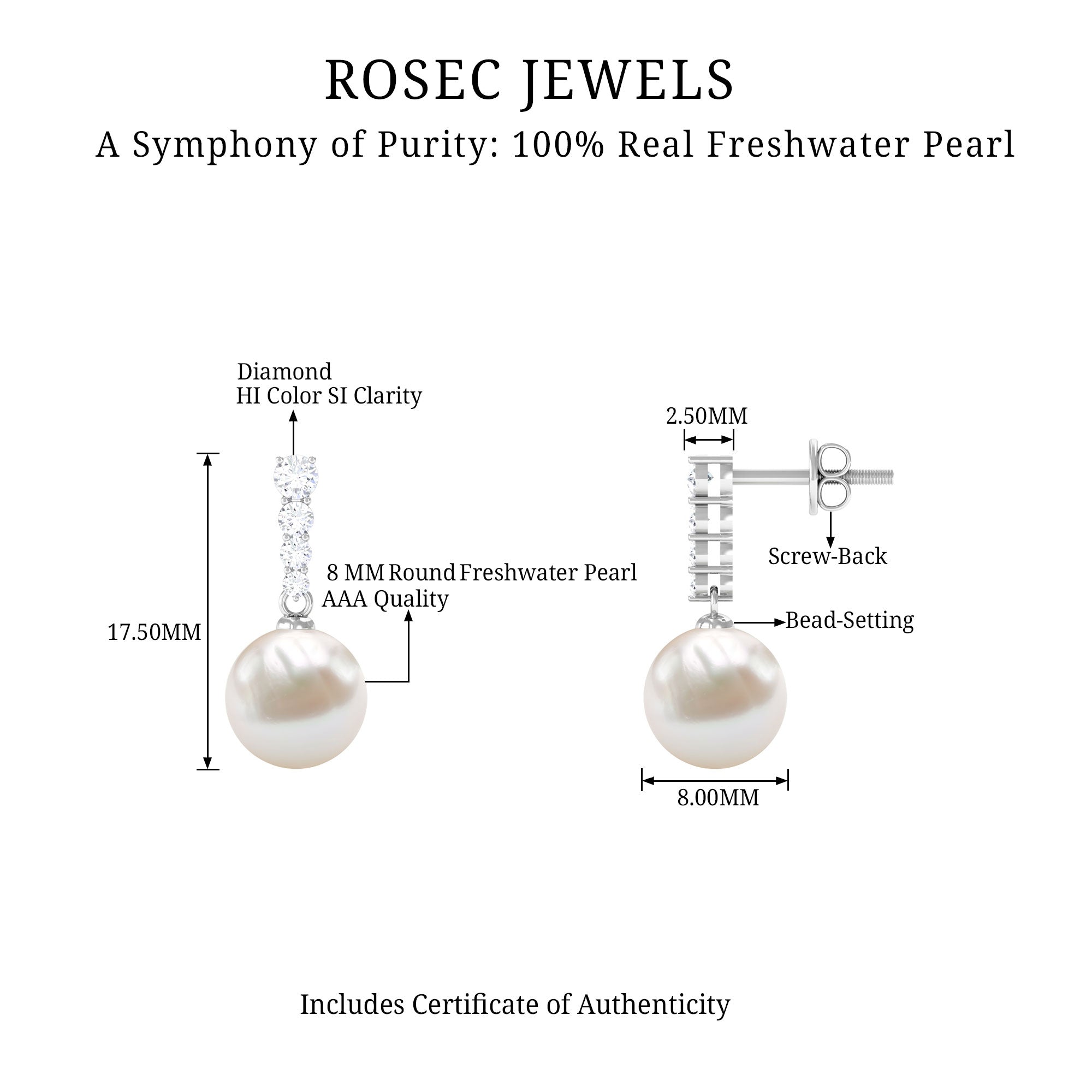 15 Carat Freshwater Pearl Drop Earrings with Diamond