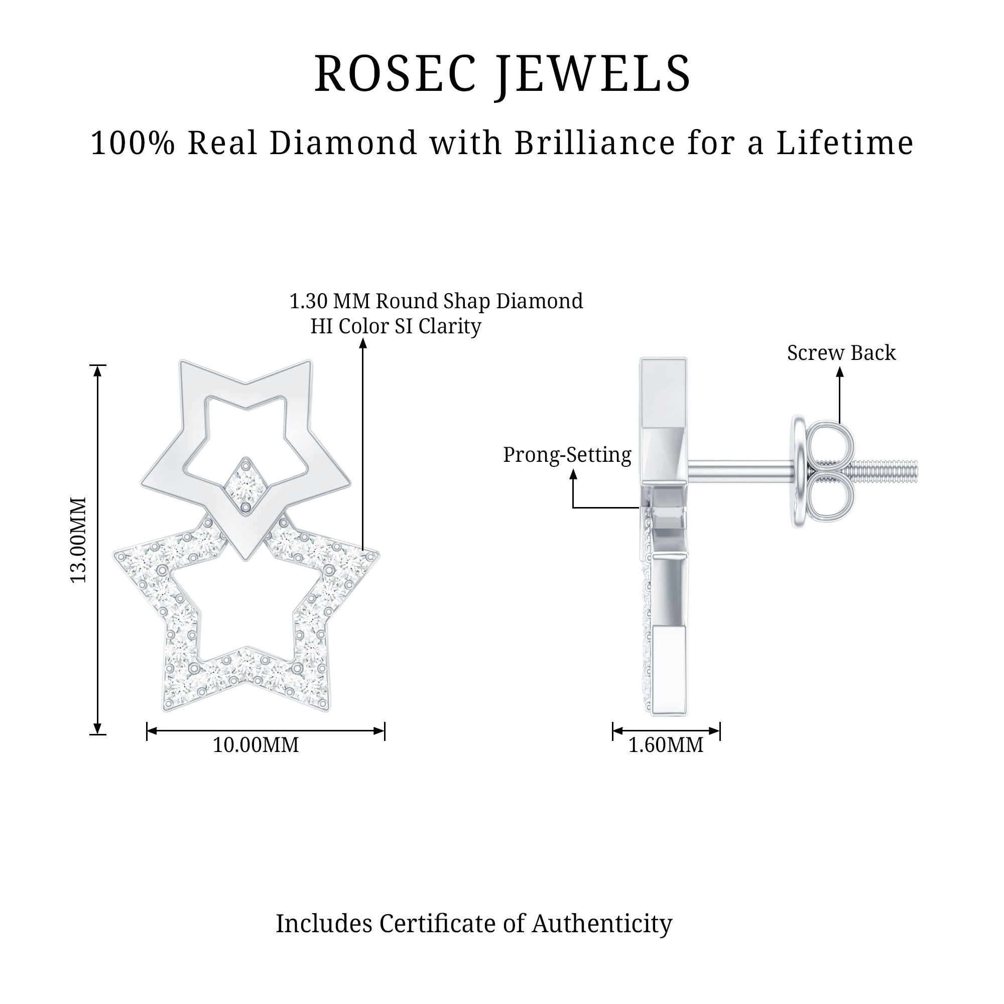 Double Star Stud Earrings with Diamond