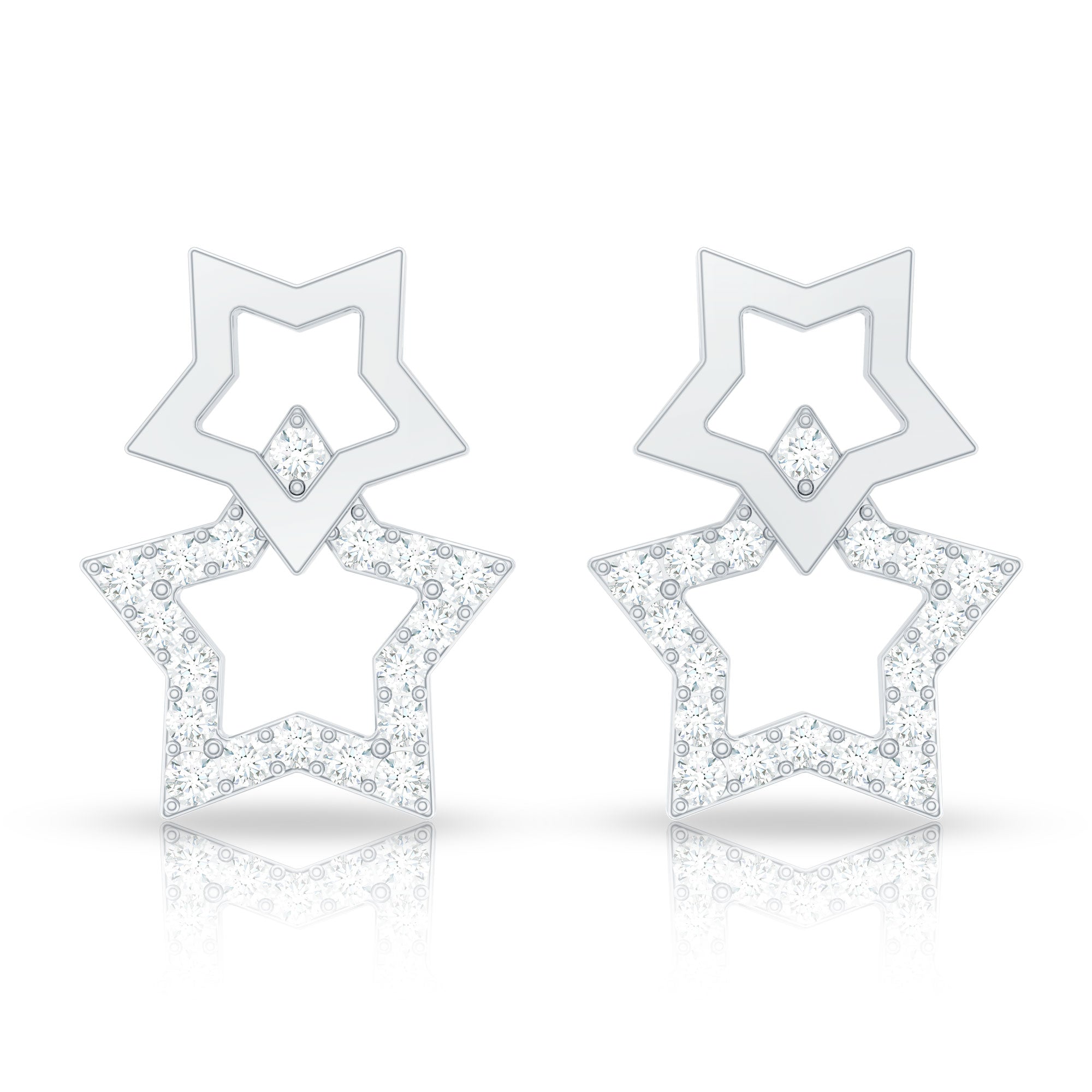 Double Star Stud Earrings with Diamond