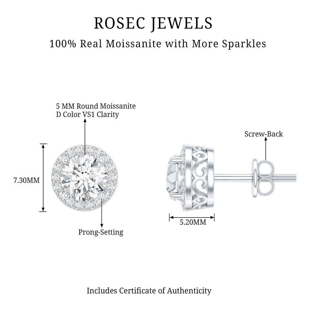 3 CT Certified Moissanite Minimal Stud Earrings with Halo in Gold