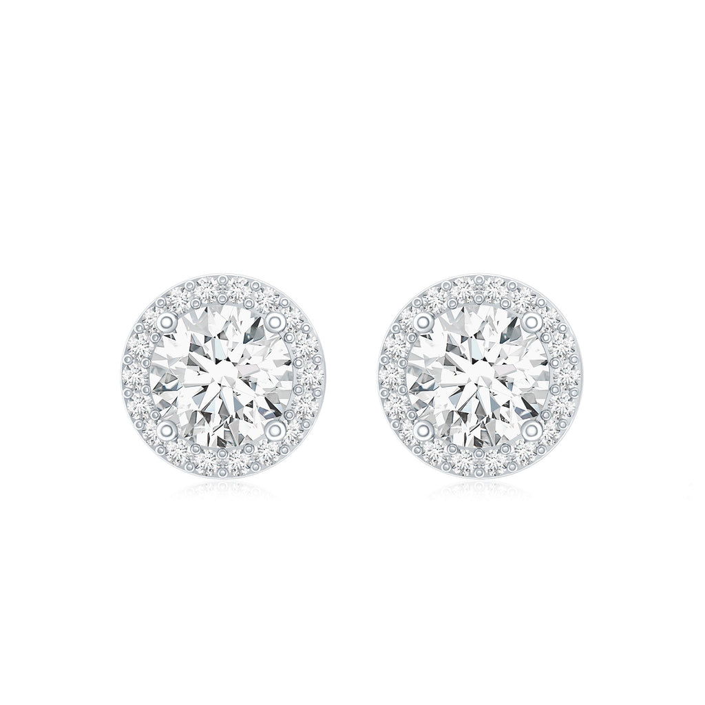 3 CT Certified Moissanite Minimal Stud Earrings with Halo in Gold
