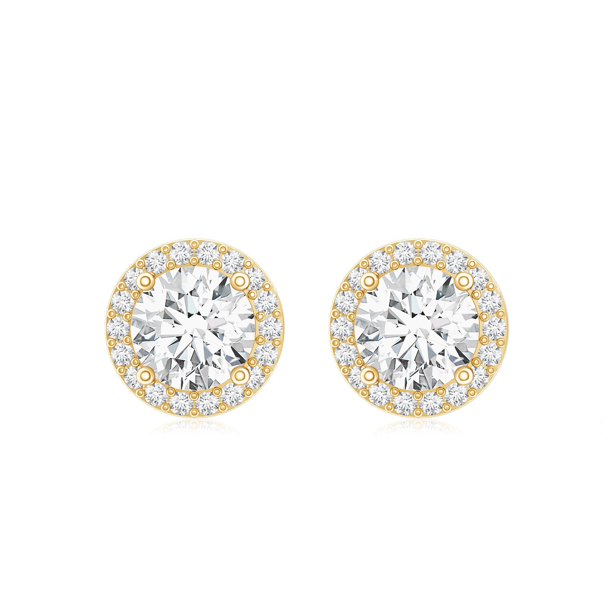 3 CT Certified Moissanite Minimal Stud Earrings with Halo in Gold