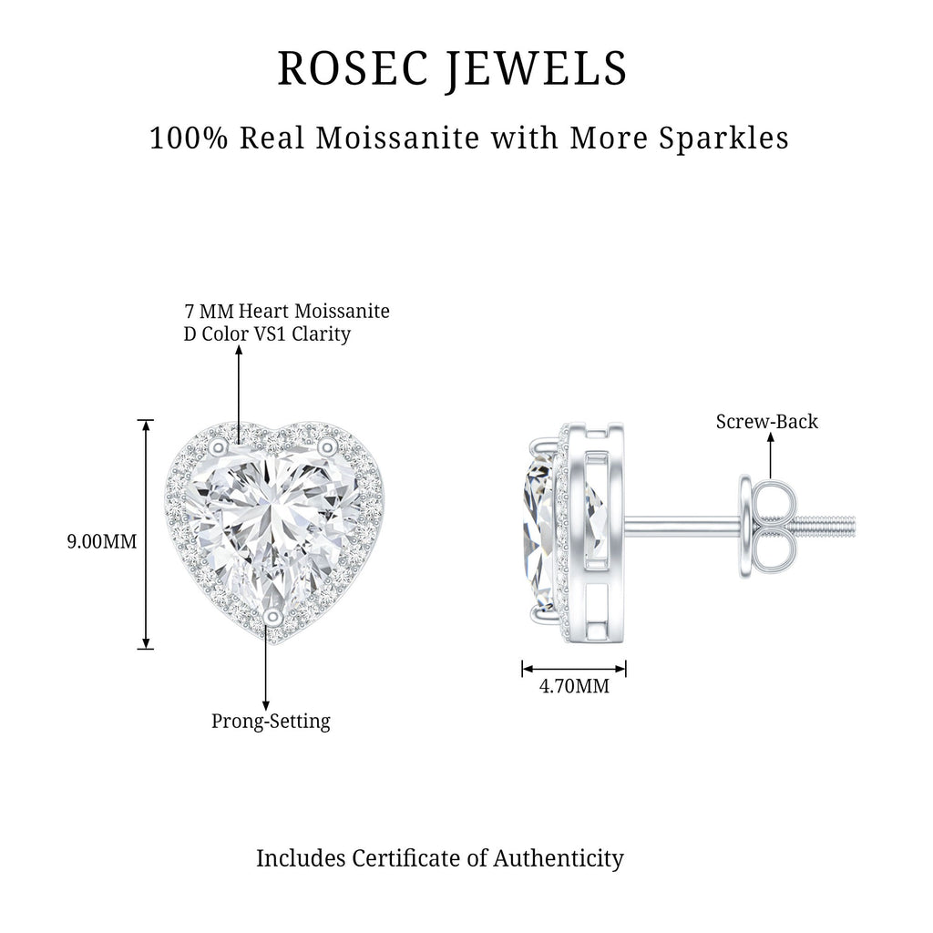 Certified 3 Carat Heart Moissanite Halo Stud Earrings