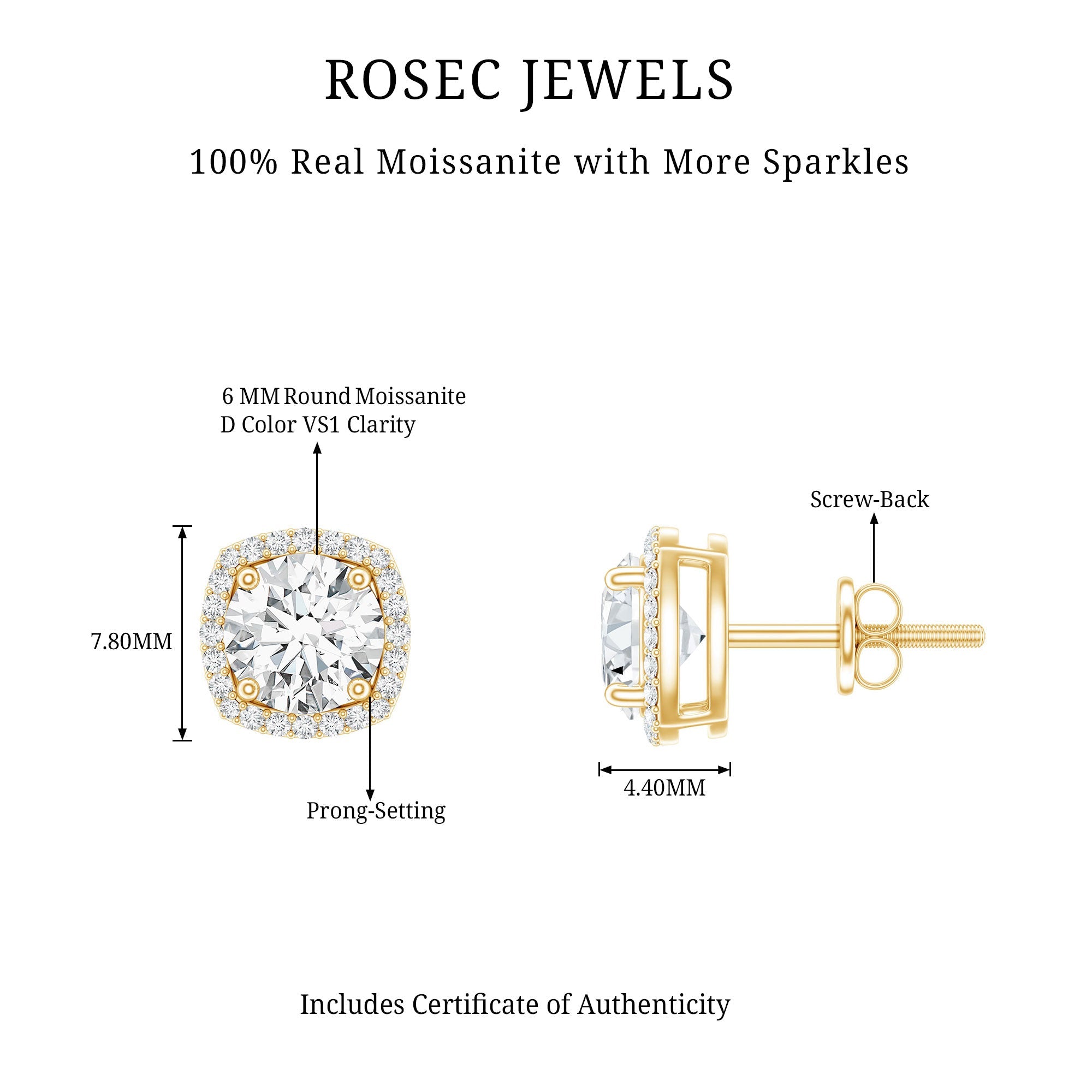 2.25 CT Round Shape Moissanite Stud Earrings with Halo