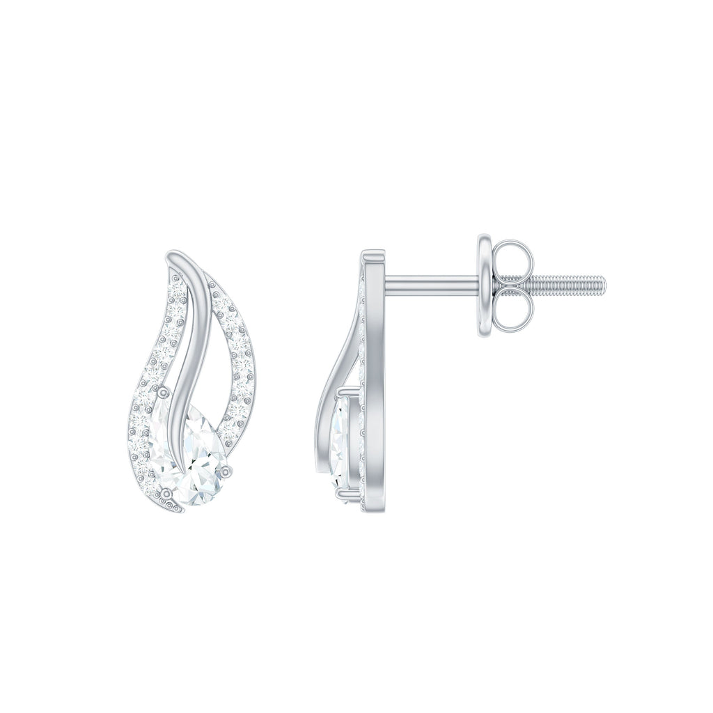 Certified Moissanite Leaf Stud Earrings with Screw Back