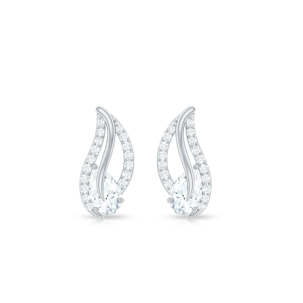Certified Moissanite Leaf Stud Earrings with Screw Back