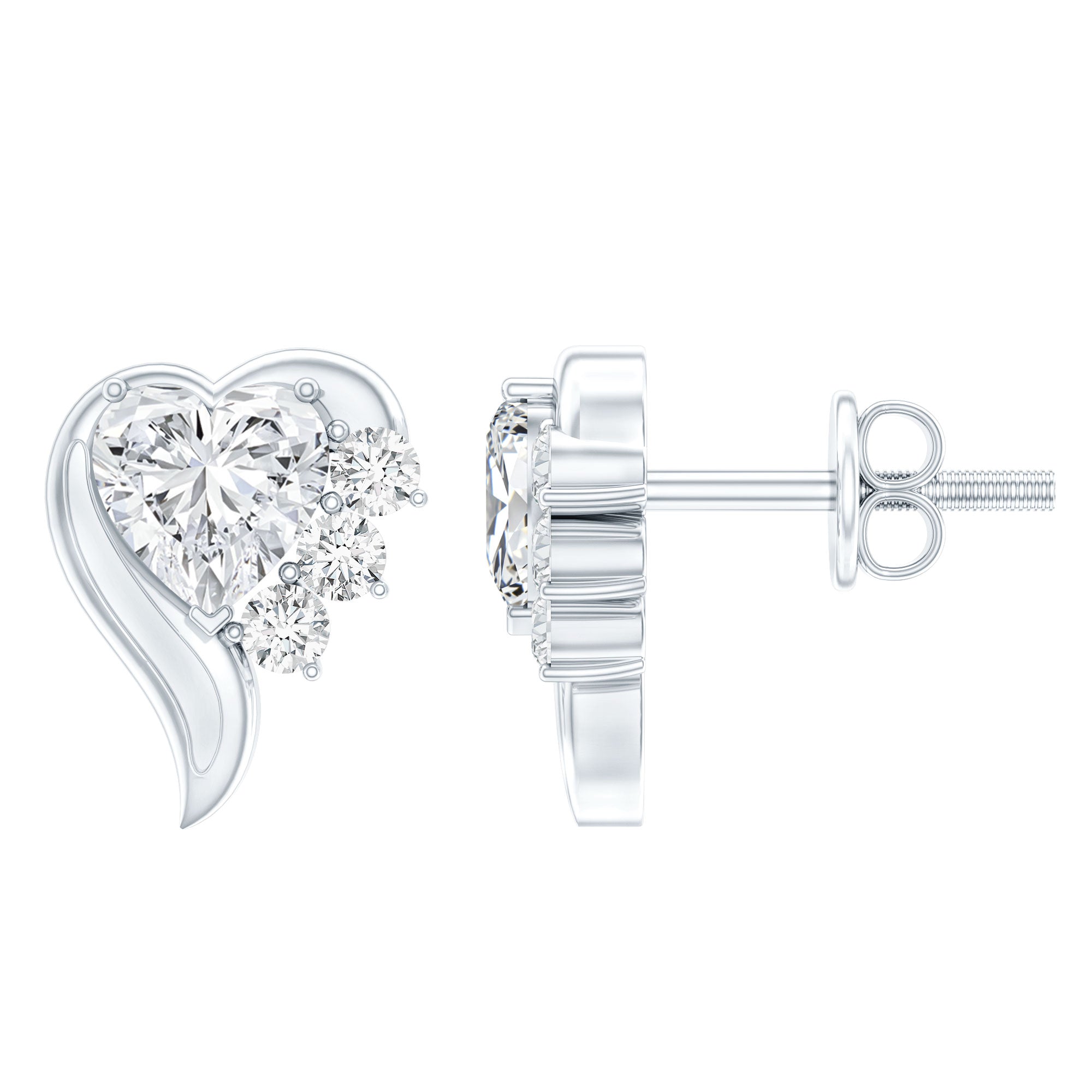 1 Carat Moissanite Heart Stud Earrings in Sterling Silver