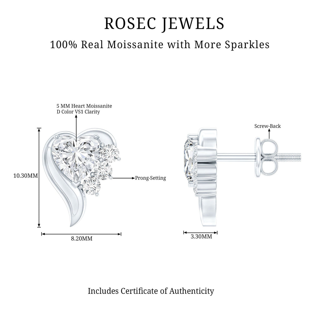 Heart Shape Moissanite Stud Earrings with Screw Back