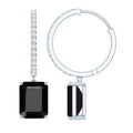 Natural 7X9mm Emerald Cut Black Onyx Hoop Drop Earrings with Diamond