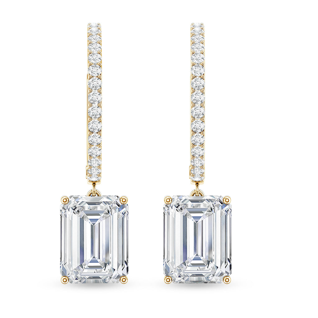 Certified 2.8 Carat Emerald Cut Moissanite Drop Hoop Earrings