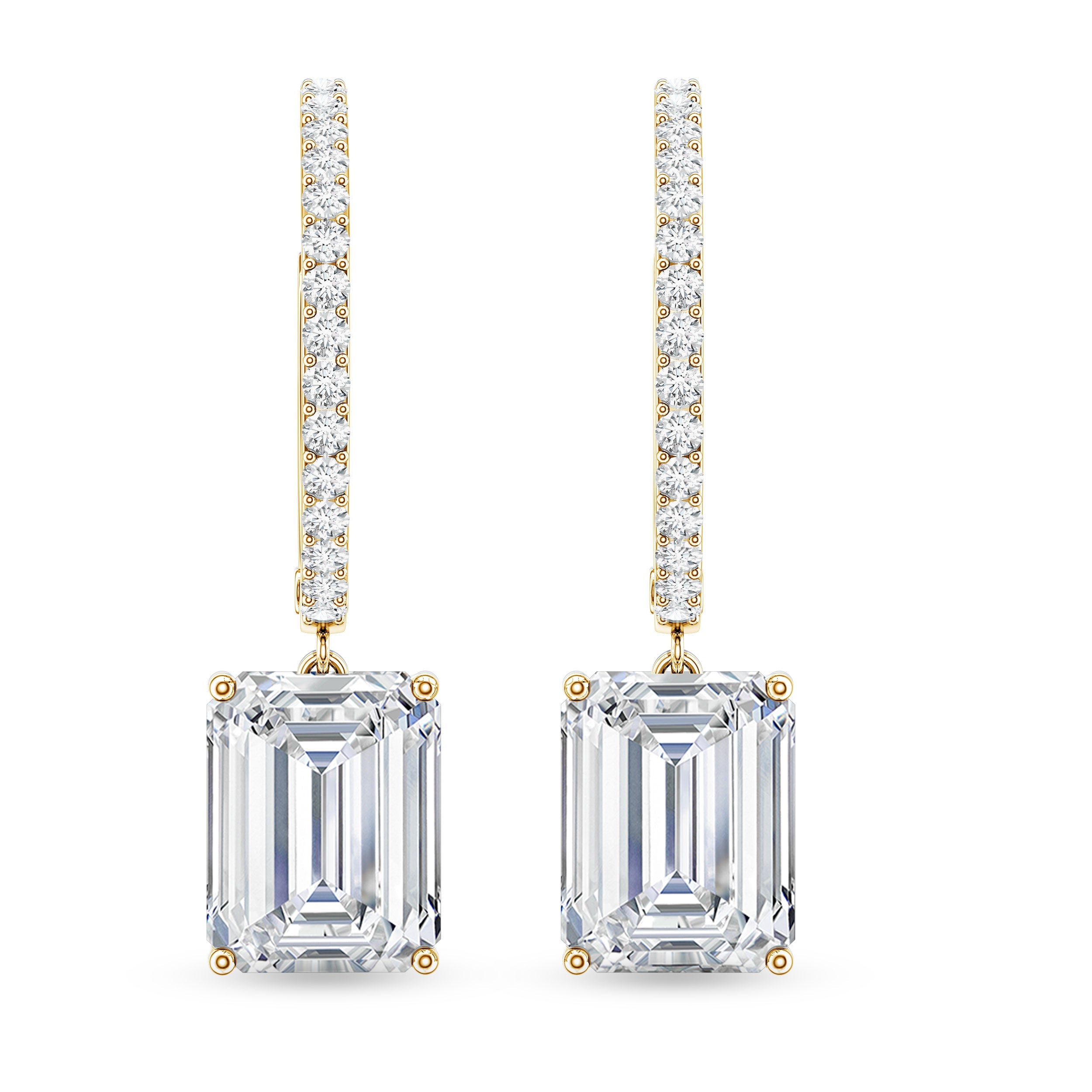 Certified 2.8 Carat Emerald Cut Moissanite Drop Hoop Earrings