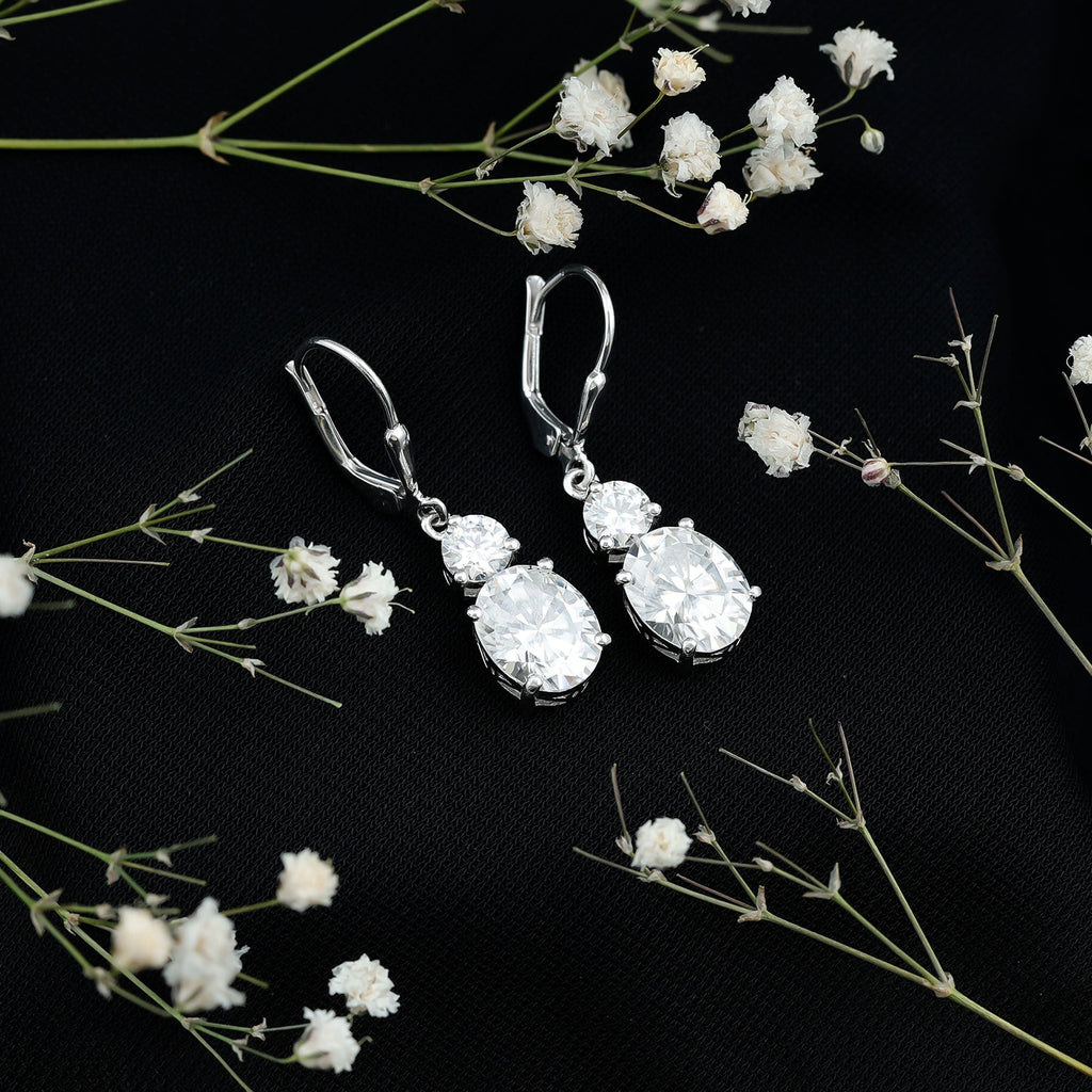 Certified 7 Carat Moissanite Hoop Drop Earrings in Silver