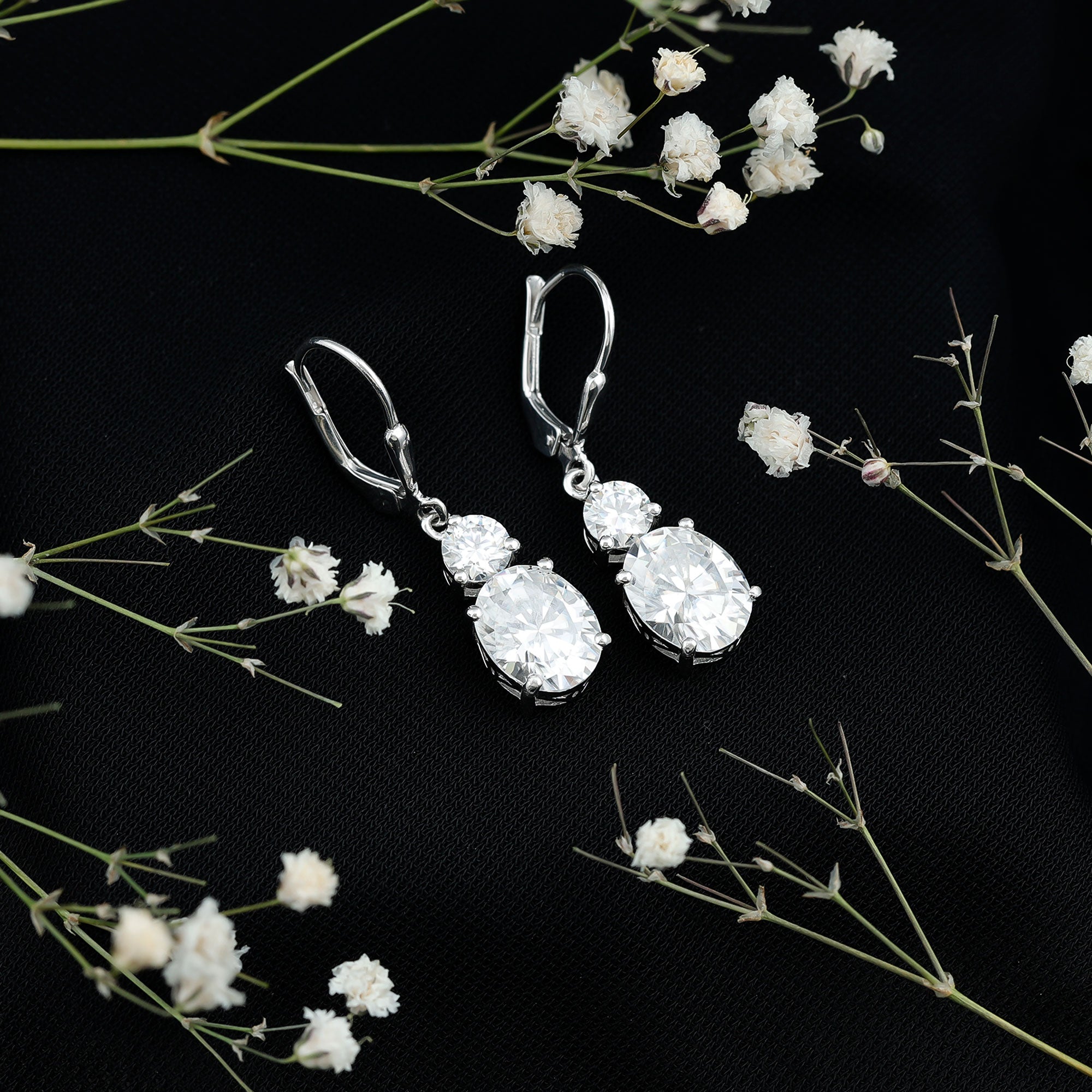Certified 7 Carat Moissanite Hoop Drop Earrings in Silver