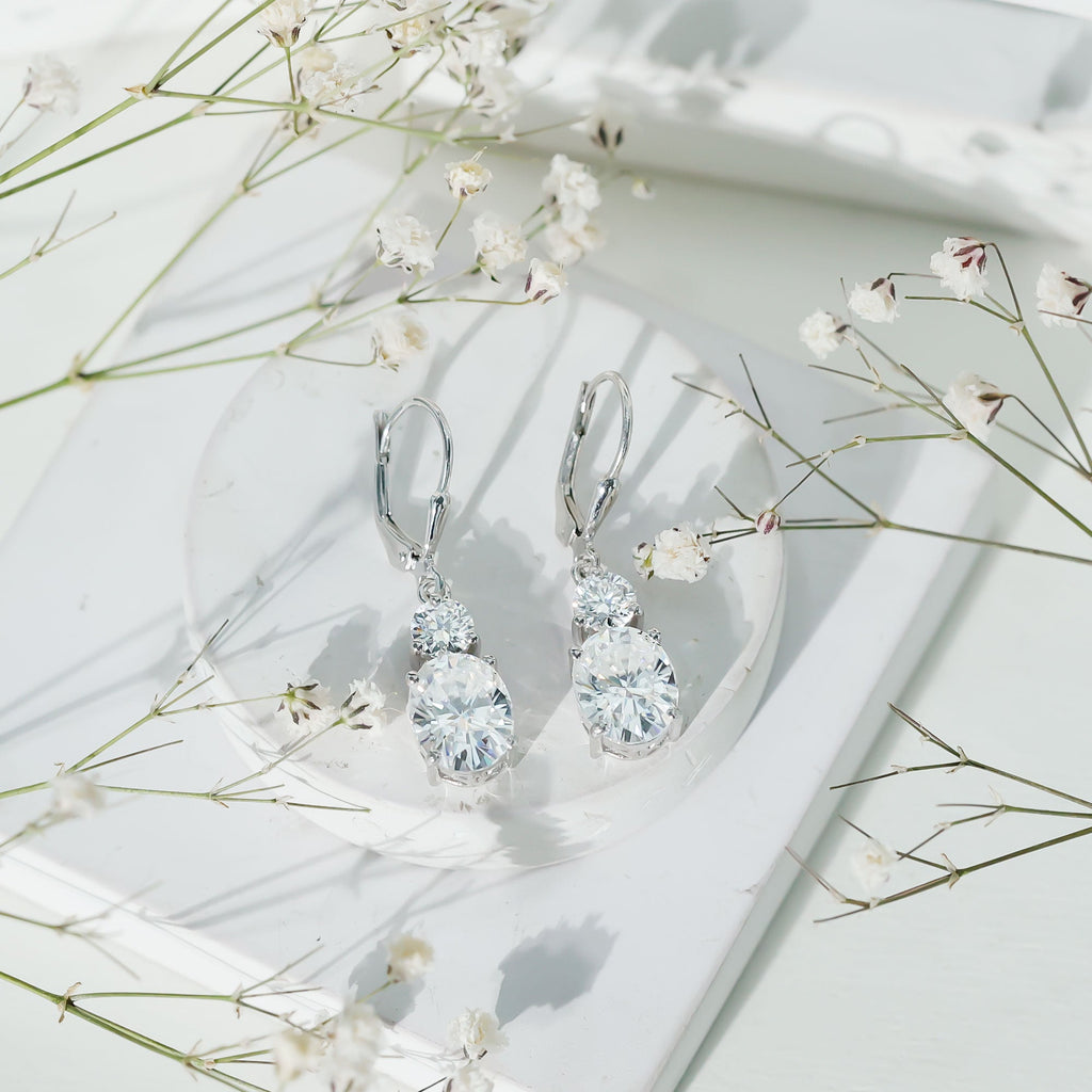 Certified 7 Carat Moissanite Hoop Drop Earrings in Silver