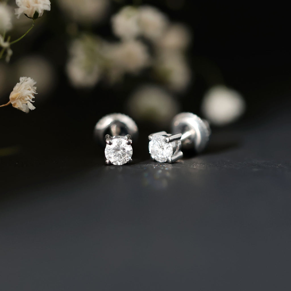 Round Moissanite Solitaire Stud Earrings in Prong Setting
