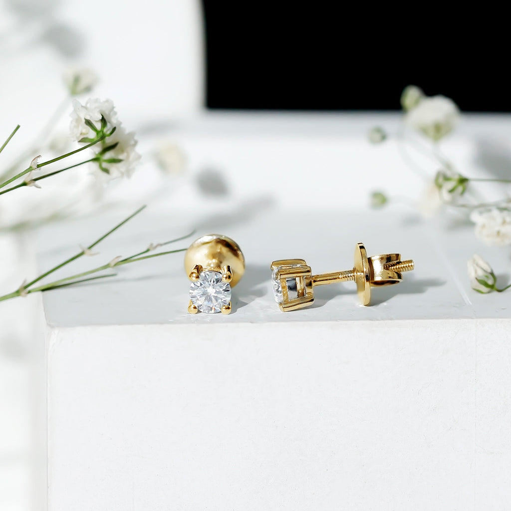 Round Moissanite Solitaire Stud Earrings in Prong Setting