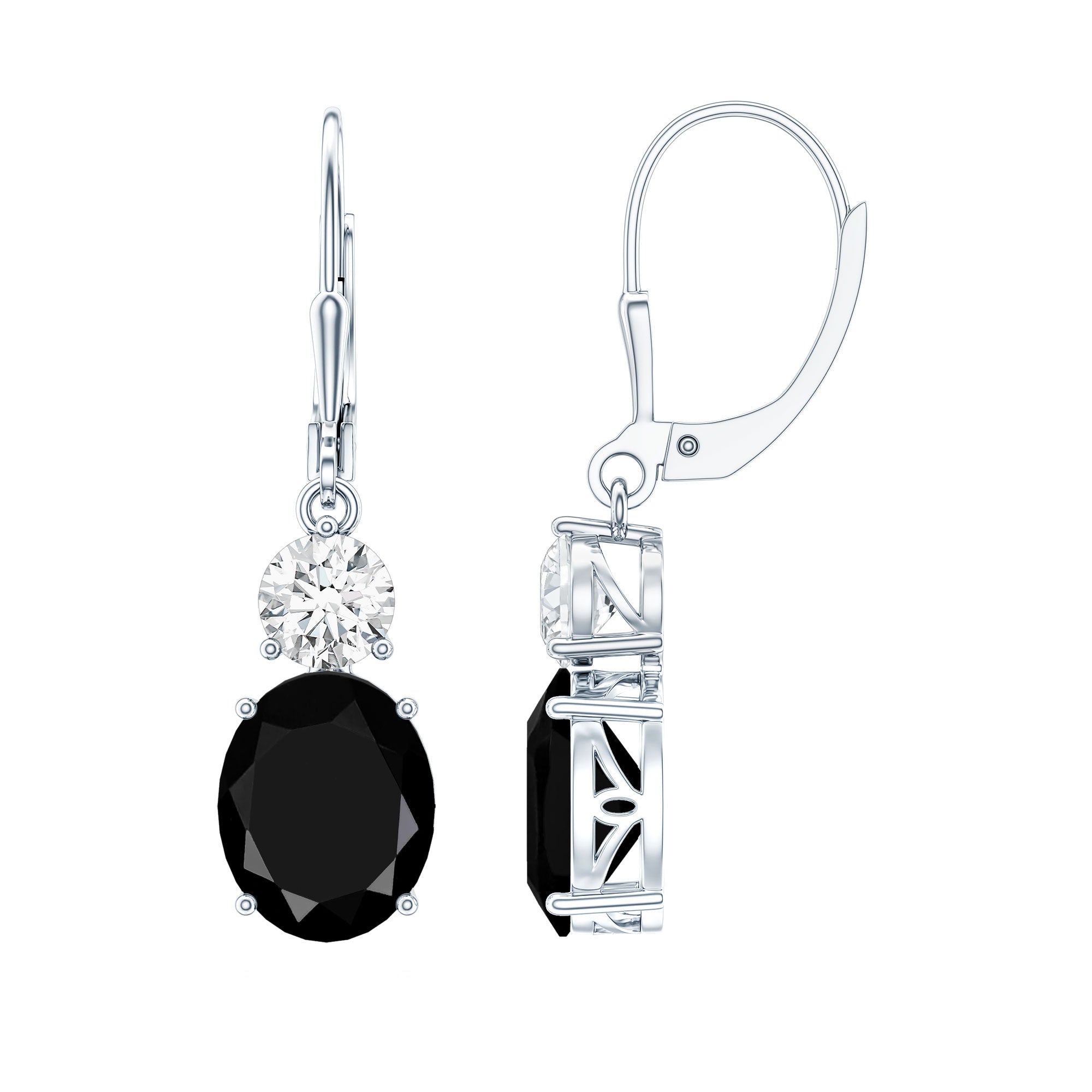 8 Carat Oval Lab Grown Black Diamond Drop Earrings in Silver