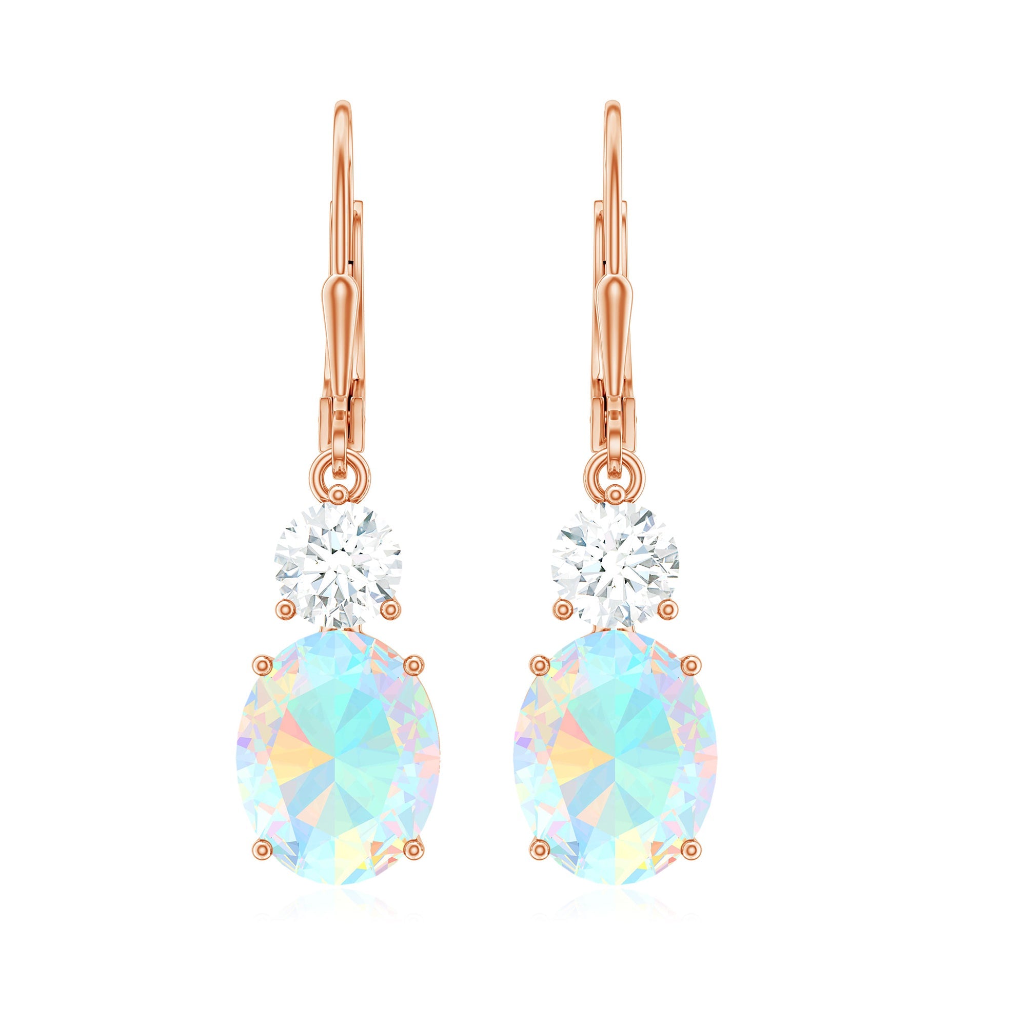 Certified Real 8X10mm Oval Ethiopian Opal Drop Earrings with Moissanite