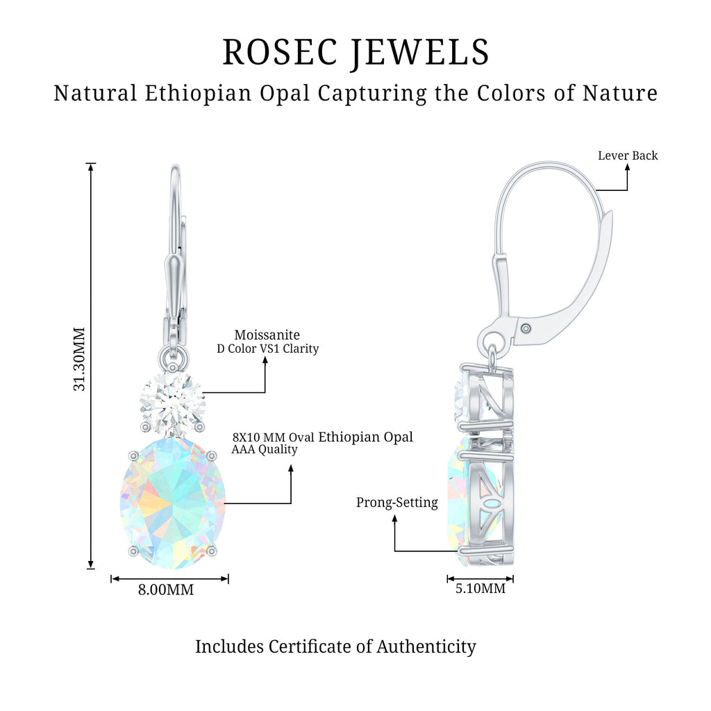 Certified Real 8X10mm Oval Ethiopian Opal Drop Earrings with Moissanite