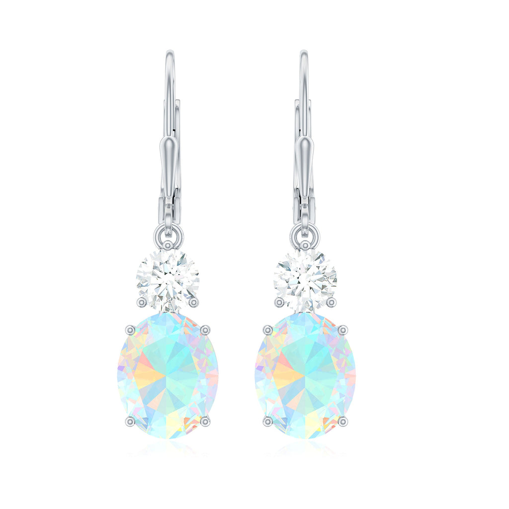 Certified Real 8X10mm Oval Ethiopian Opal Drop Earrings with Moissanite