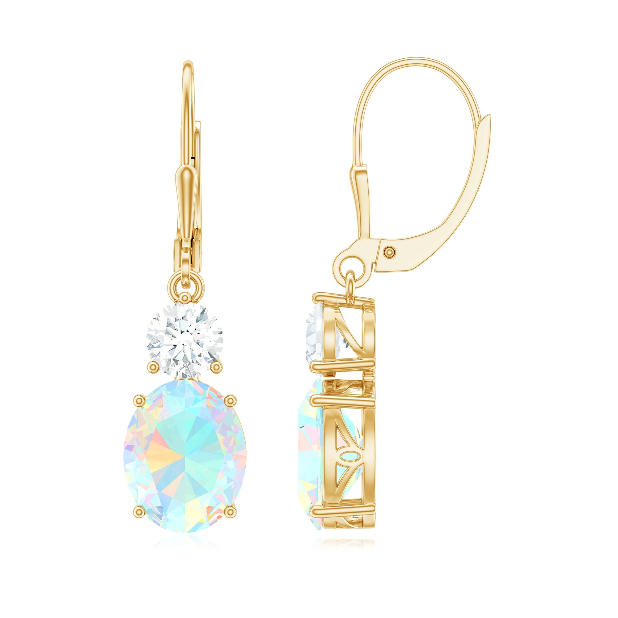 Certified Real 8X10mm Oval Ethiopian Opal Drop Earrings with Moissanite