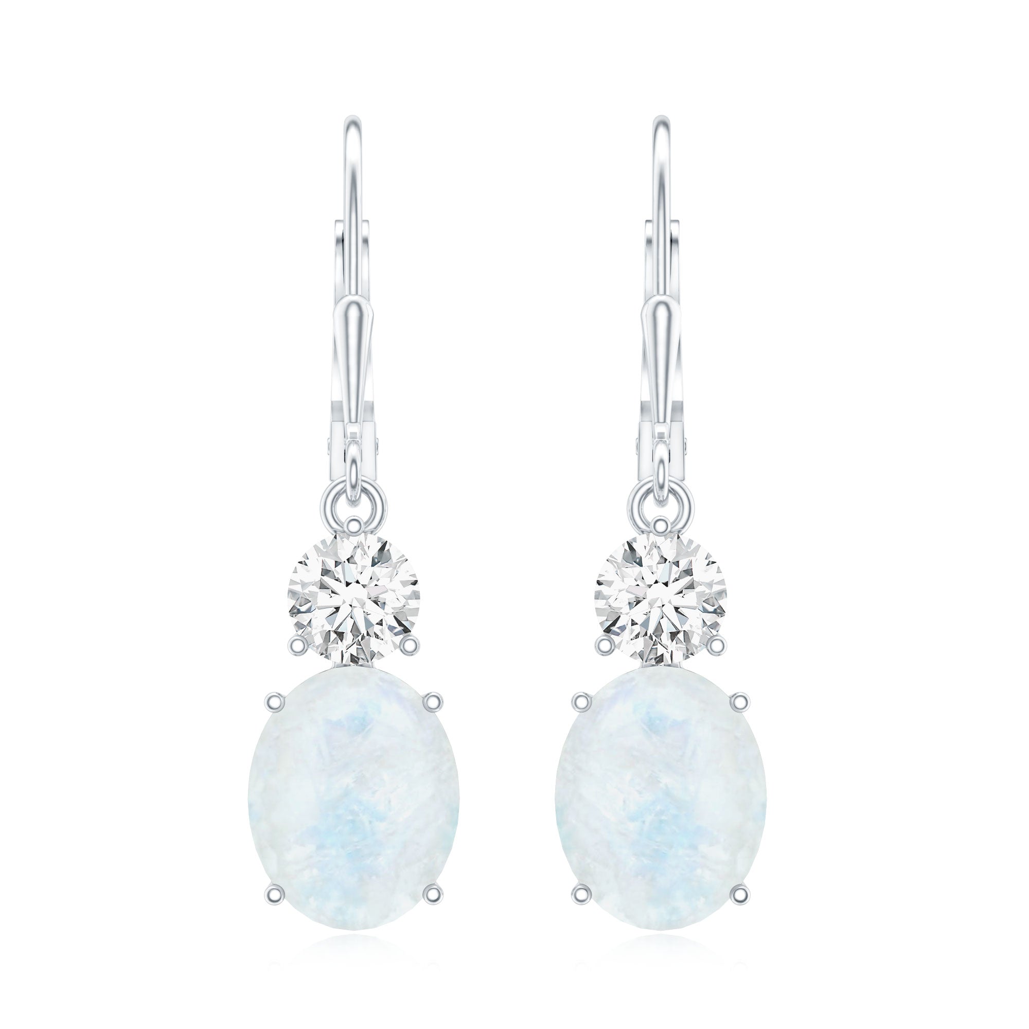 Natural 1.2 Carat Oval Moonstone Drop Earrings with Moissanite