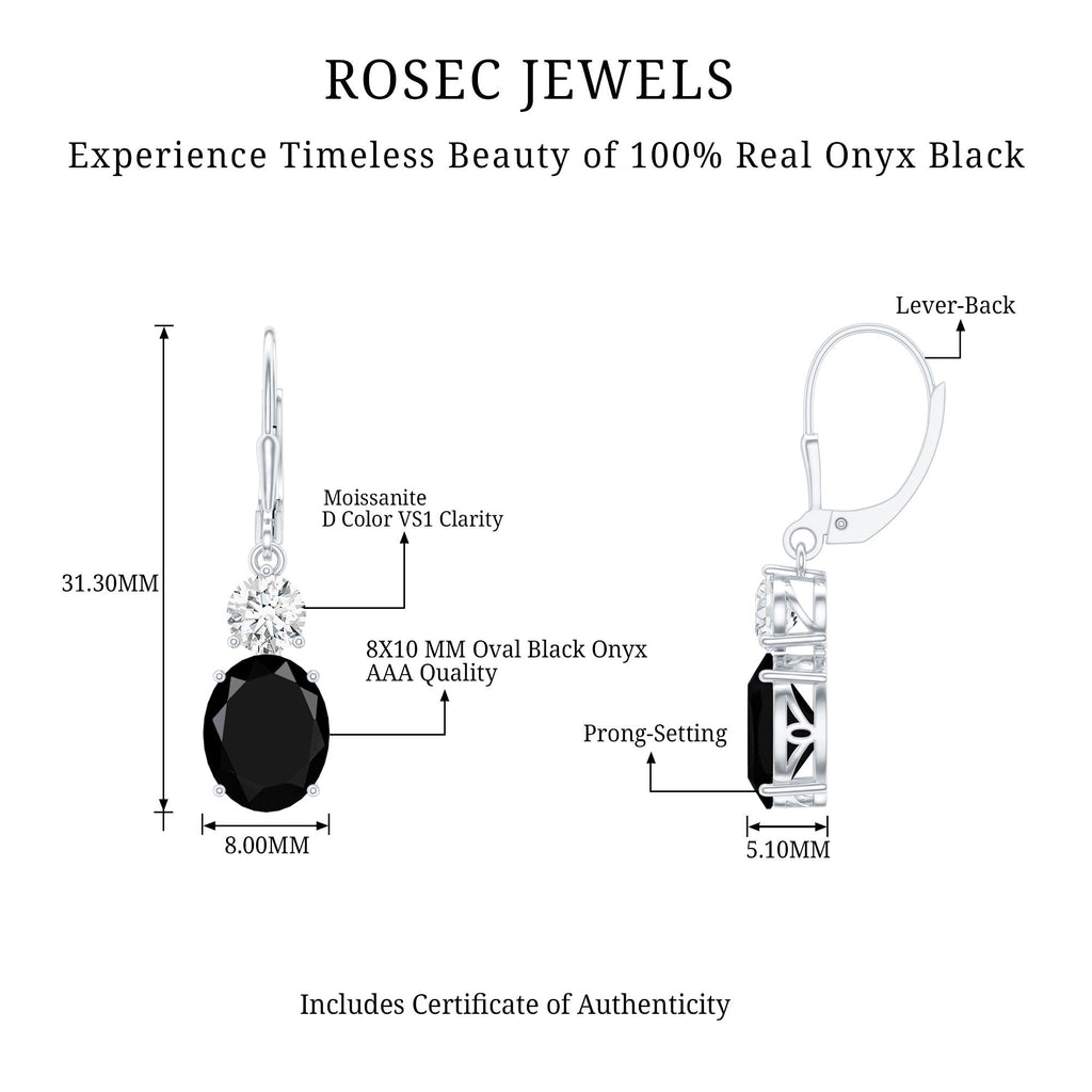 Natural 8X10mm Oval Black Onyx Drop Earrings with Lever Back
